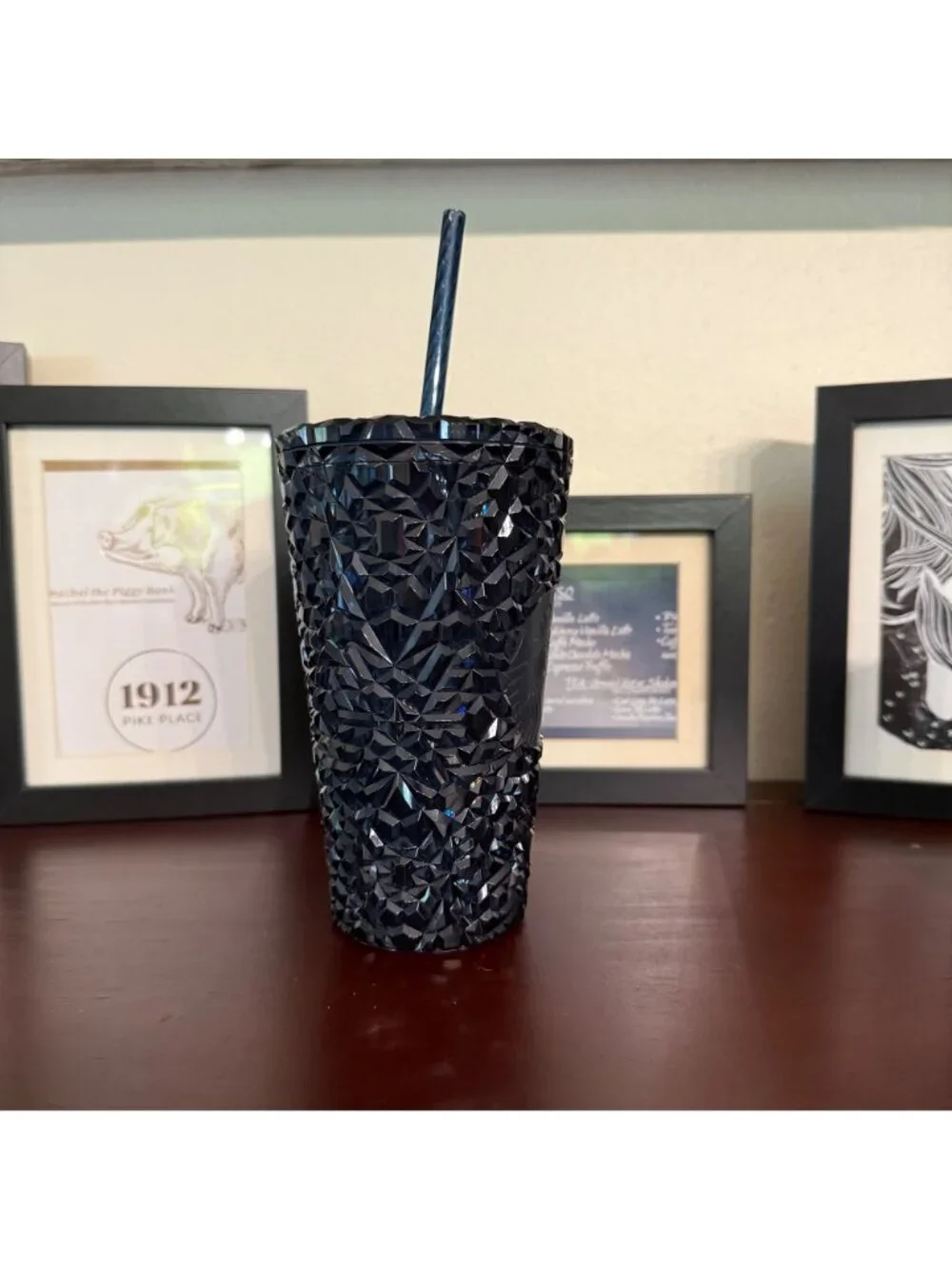 Starbucks Midnight Blue Jeweled Tumbler With Matching Key Chain Ornament NEW